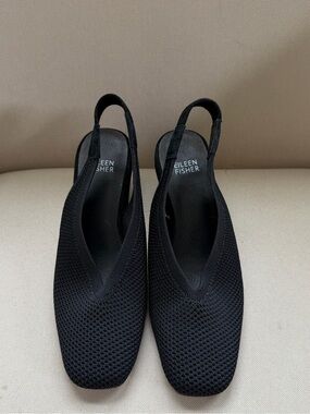 Eileen Fisher Vasa Shoes Size 7 Knit Sling backs Black Stretch Old Money Sleek